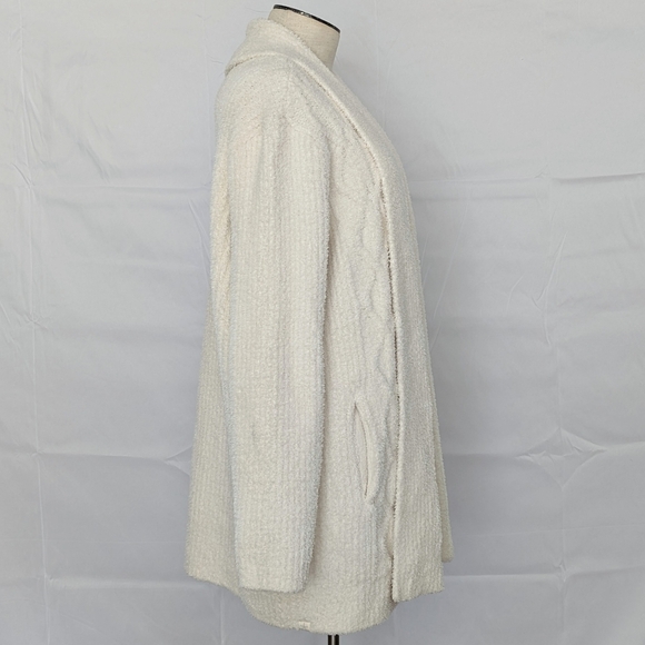 Barefoot Dreams Cardigan Cabin Cable CozyChic Knit Shawl Collar Cream L NWT - Picture 10 of 13